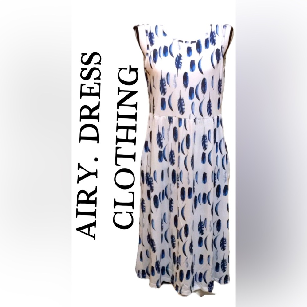 Airy Dress Clothing White & Blue Printed Midi Dress